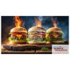 Three hamburgers in flames