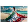An italian lady on the beach with italian flag