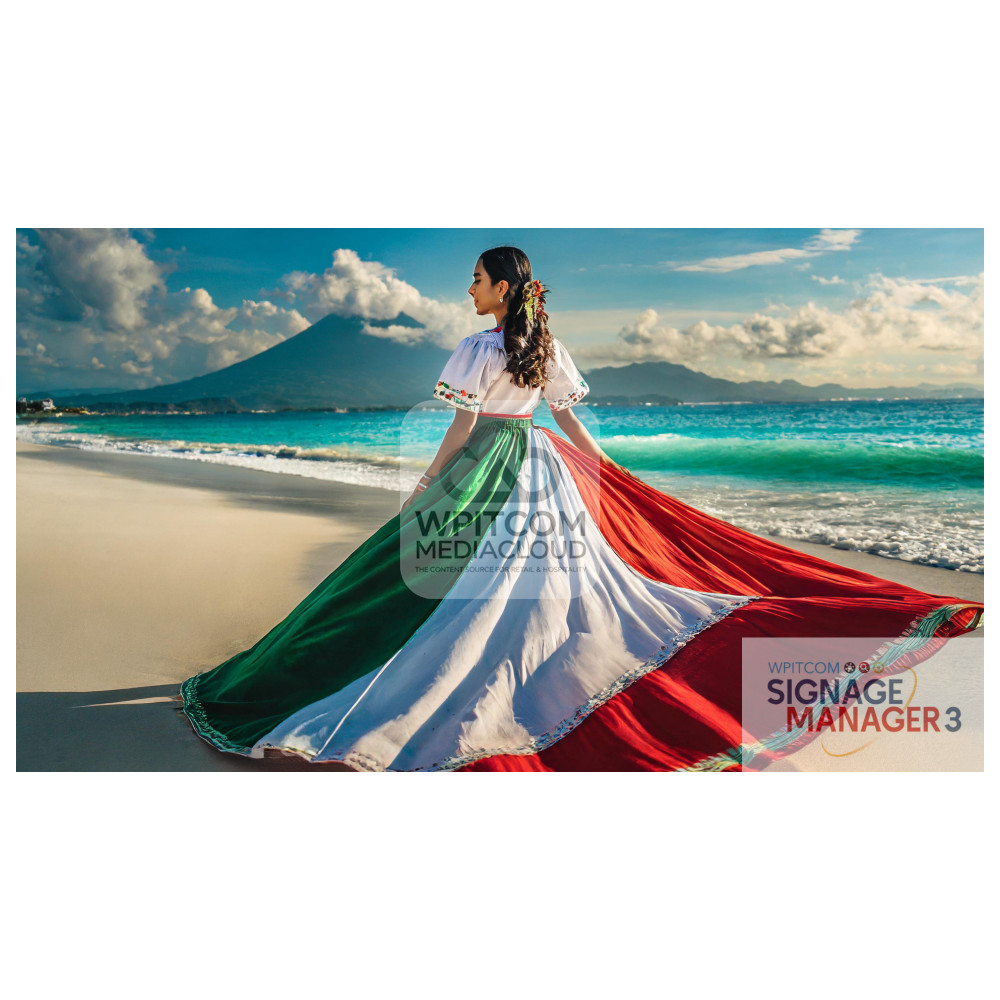 An italian lady on the beach with italian flag