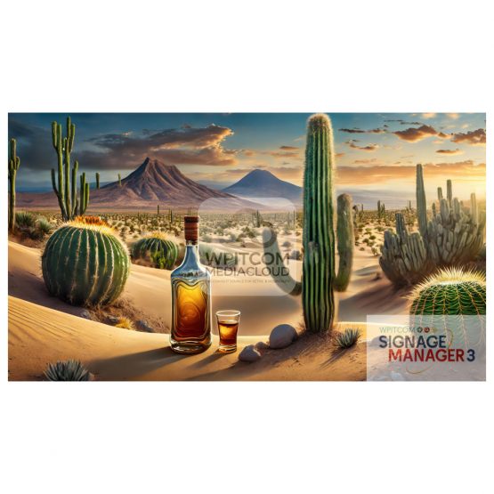 A bottle of tequila in the mexican desert