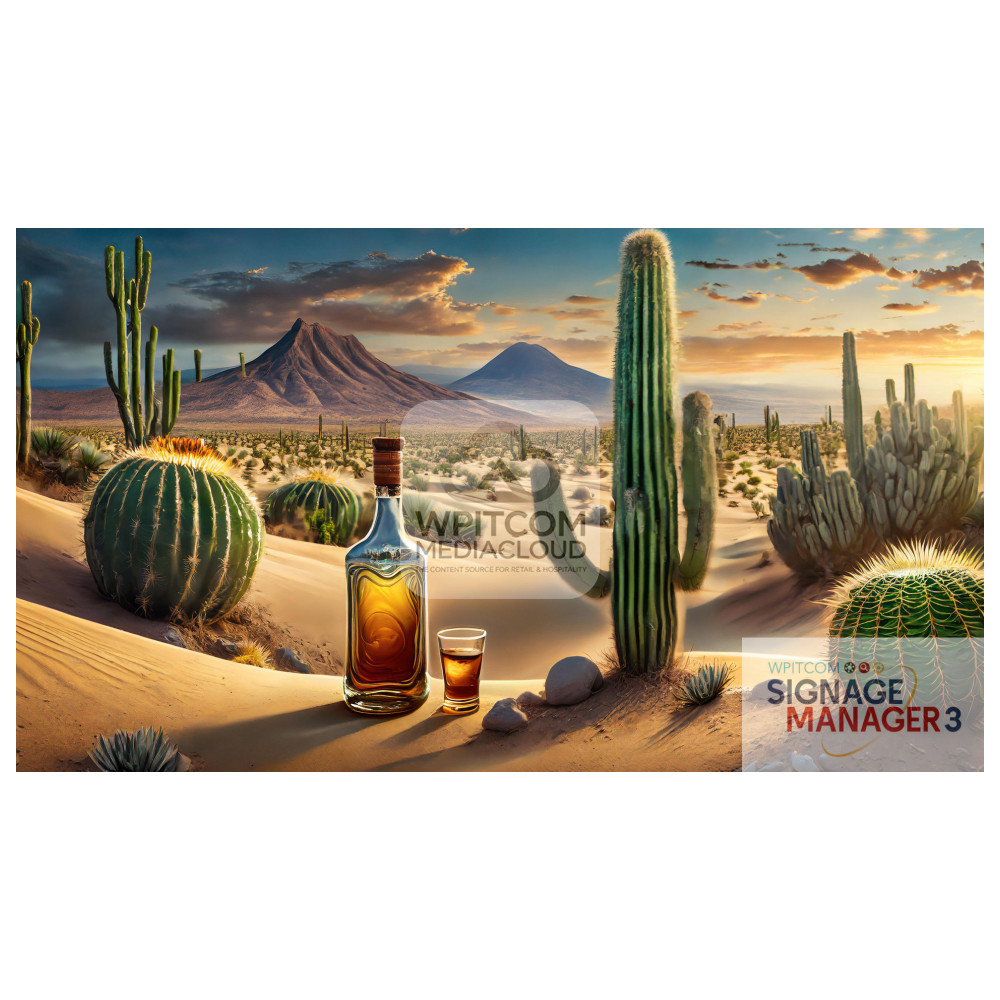 A bottle of tequila in the mexican desert