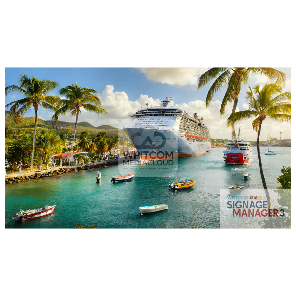 A cruseship in a small carribean harbor