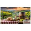 Romantic vineyard with table with red wine and bread
