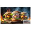 Three hamburgers in flames