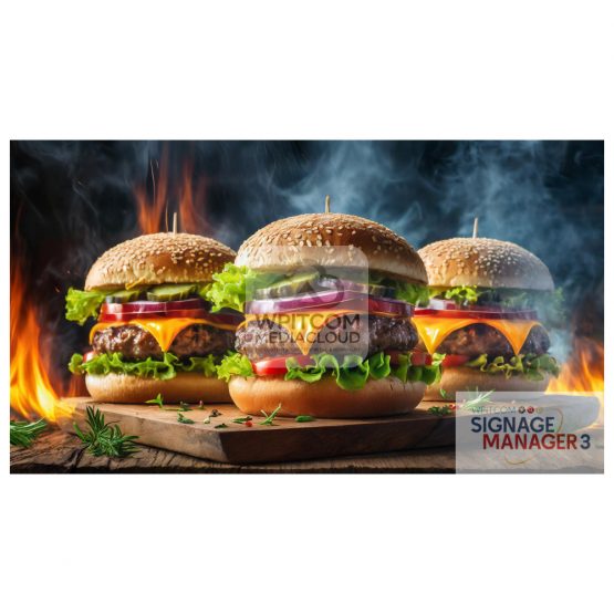 Three hamburgers in flames
