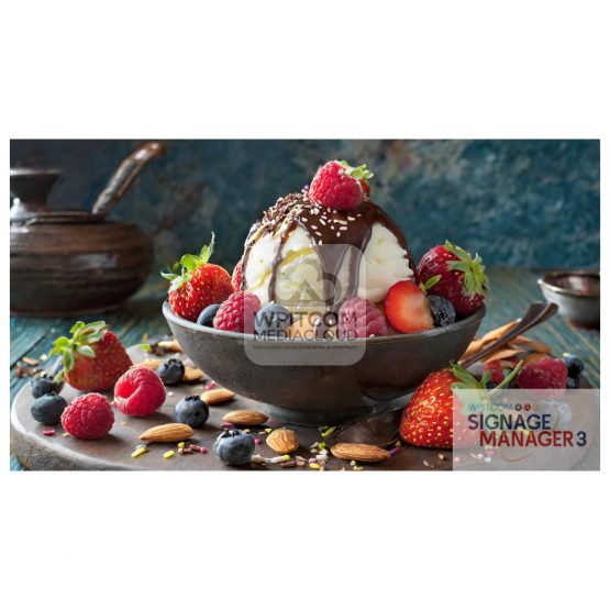 ce cream with strawberries, raspberries, blackbeeries and chocolate