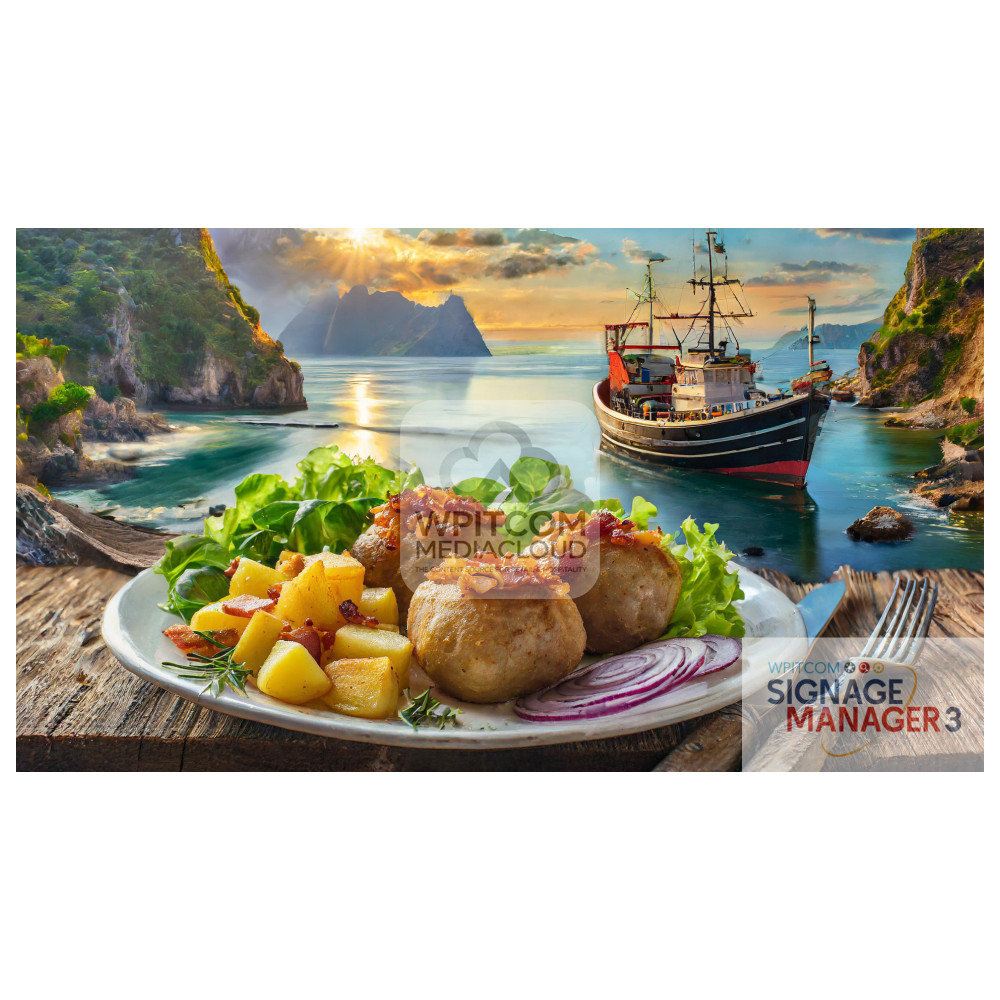 Fish balls with potatos and onions at the coast