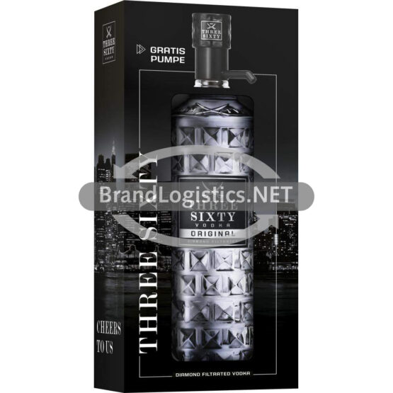 Three Sixty Vodka Original 37,5% vol. 3 l + gratis Pumpe zur einfachen Handhabung