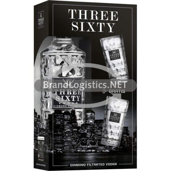Three Sixty Vodka Original 37,5% vol. 0,7 l + 2x gratis Shotglas