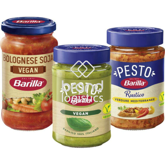 8076809572569-Barilla Pesto Basilico Vegan 195 g und Barilla Bolognese Soja Vegan 195 g und Barilla Pesto Rustico Basilico & Olive 200 g